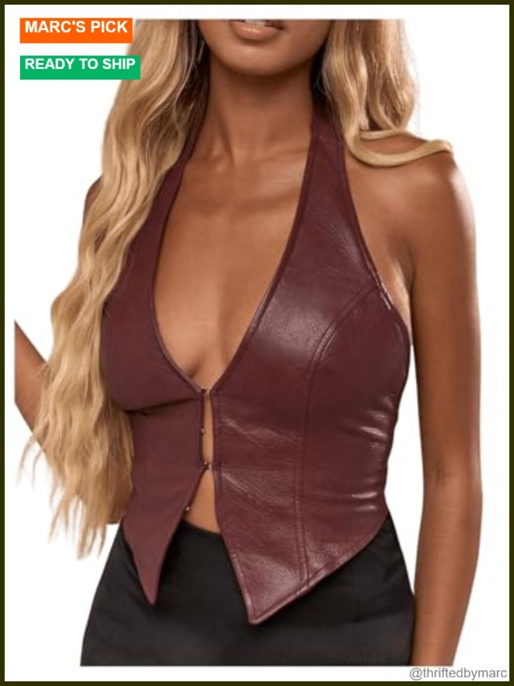 PU Leather Backless Halter Crop Top Asymmetrical Party Tank
